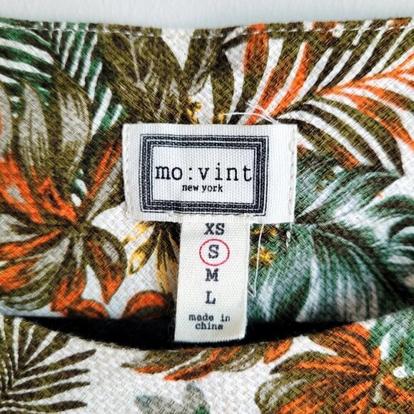 Mo:Vint Cream Floral Leaves Linen Cotton Blend Vintage Boho Swing Flared Top - Picture 6 of 8